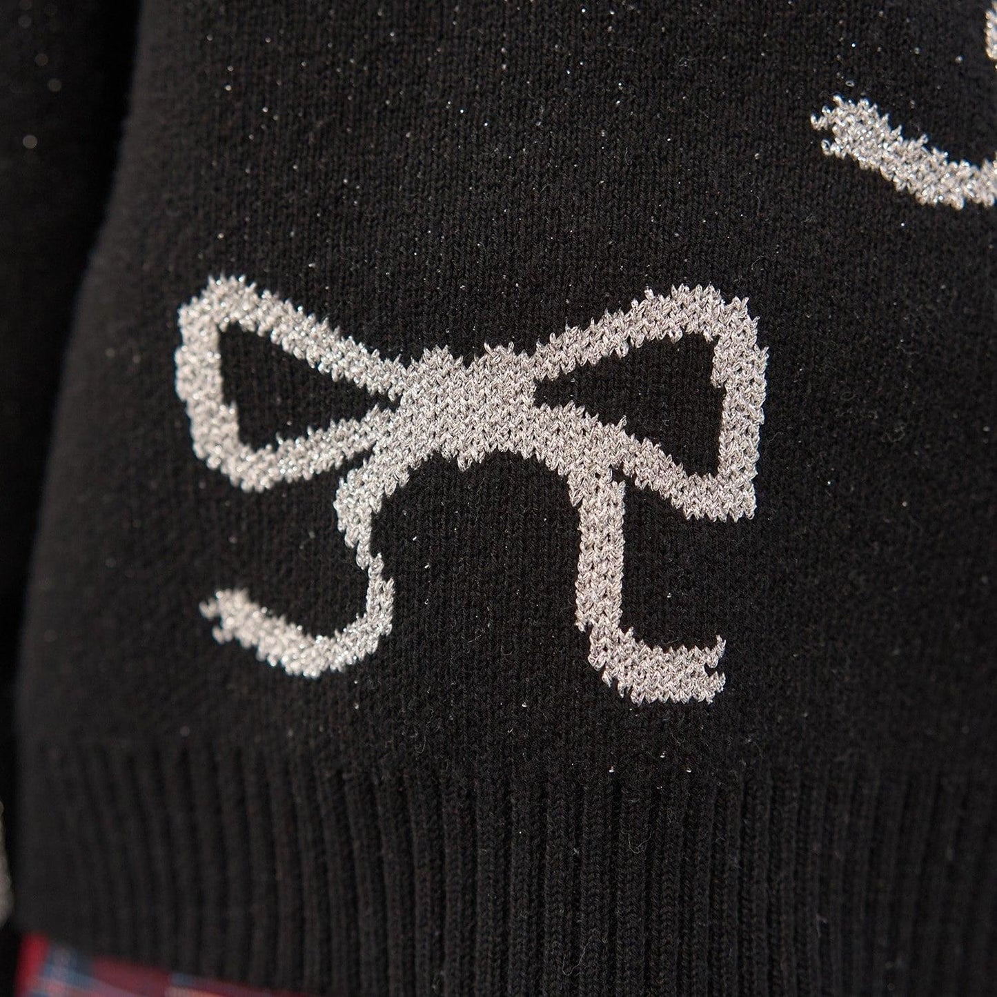 短款亮絲蝴蝶結毛衣