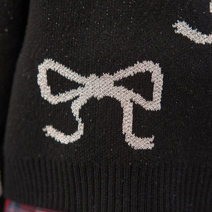 短款亮絲蝴蝶結毛衣