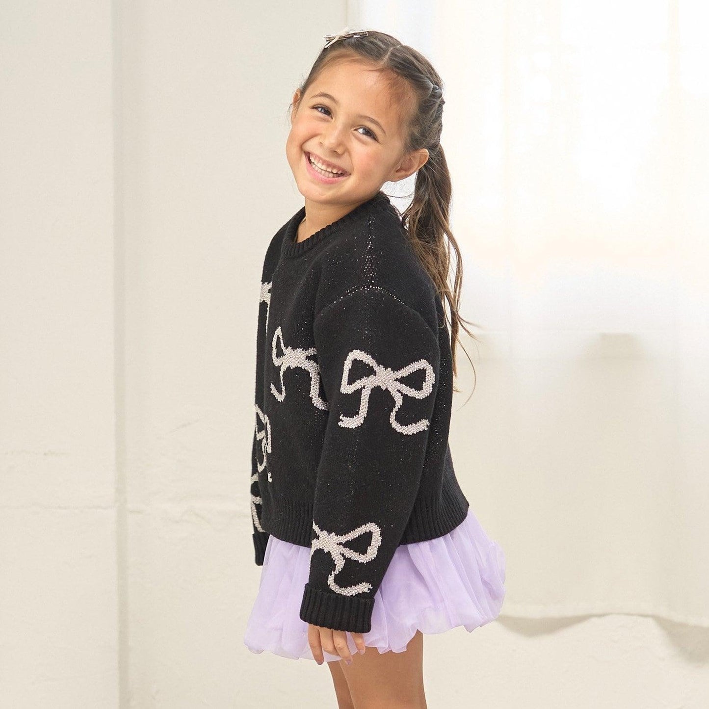 短款亮絲蝴蝶結毛衣