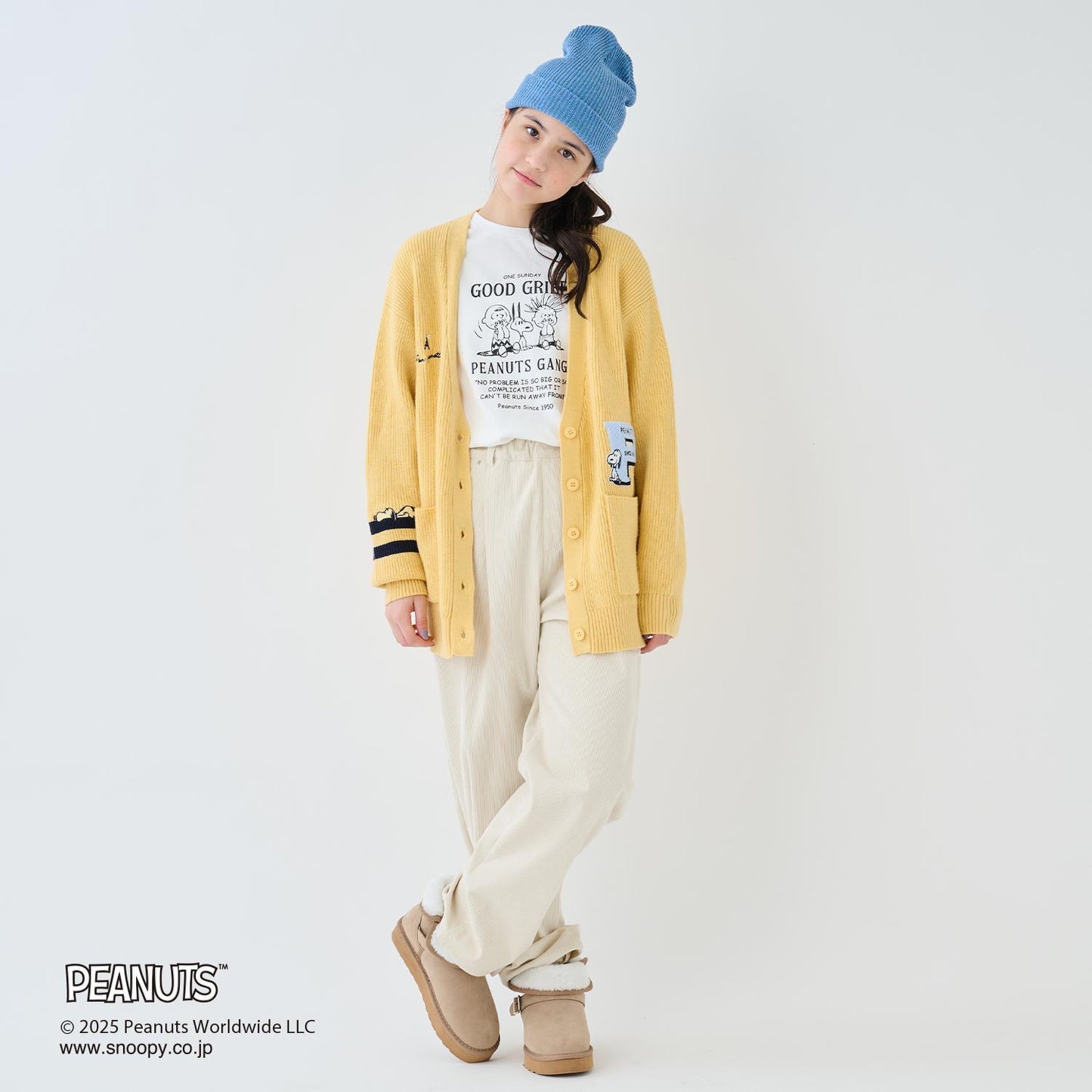 【130cm可選】【《PEANUTS》】字母針織開衫×長袖T恤套裝