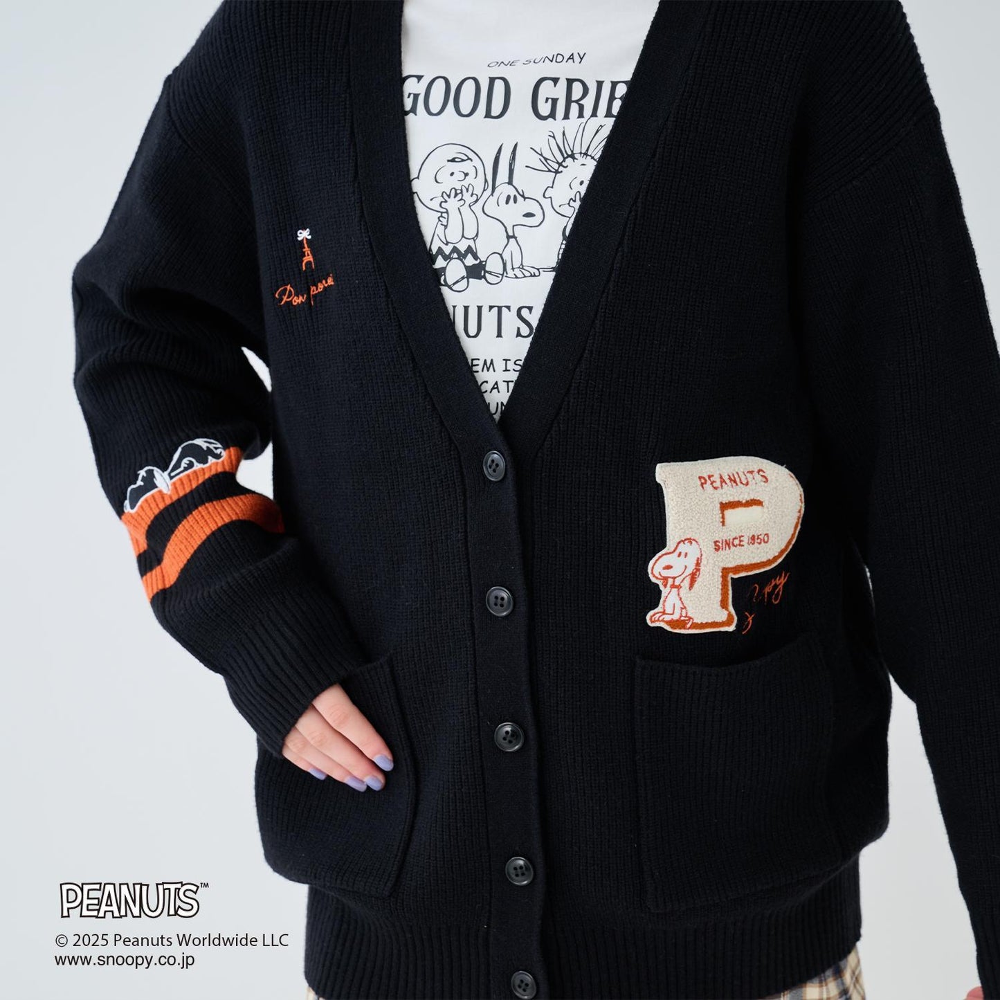 【130cm可選】【《PEANUTS》】字母針織開衫×長袖T恤套裝