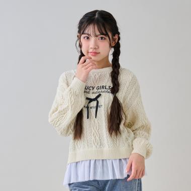 帶網紗電纜針織衫