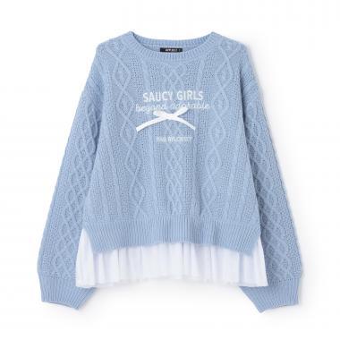 帶網紗電纜針織衫