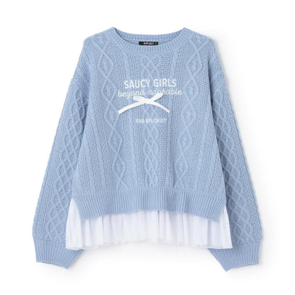 帶網紗電纜針織衫