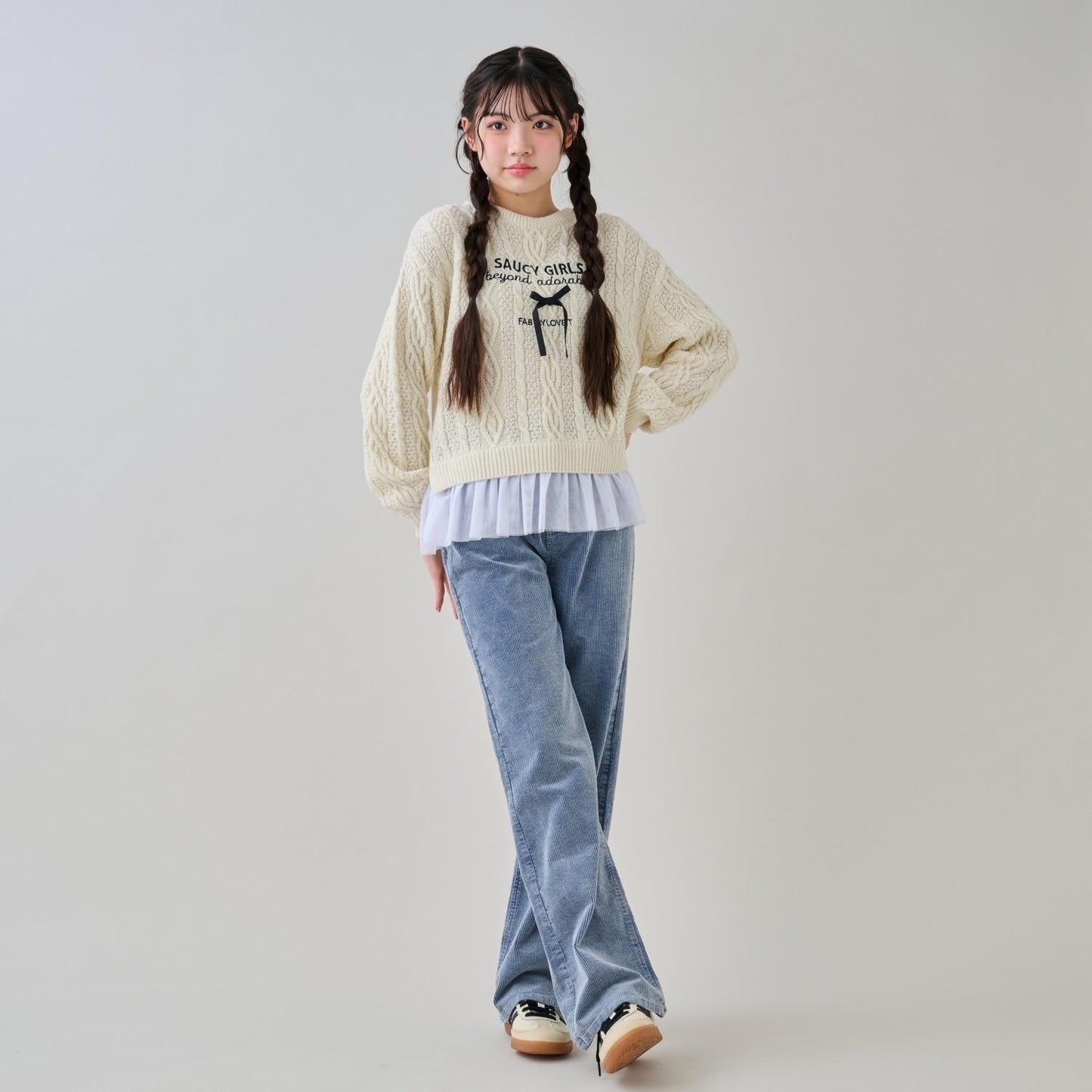 帶網紗電纜針織衫