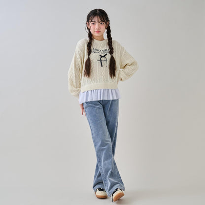 帶網紗電纜針織衫