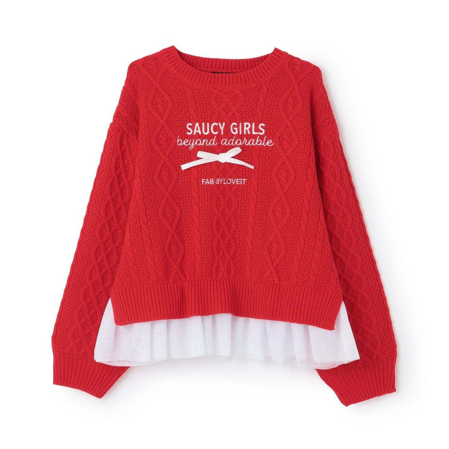 帶網紗電纜針織衫