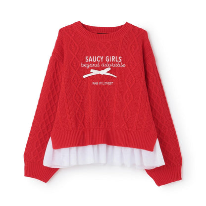 帶網紗電纜針織衫