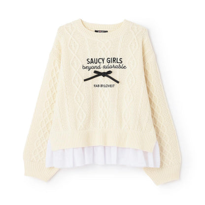 帶網紗電纜針織衫