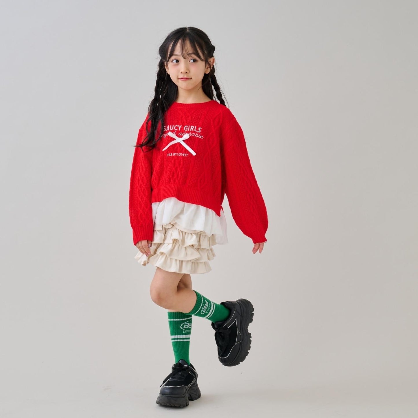 帶網紗電纜針織衫