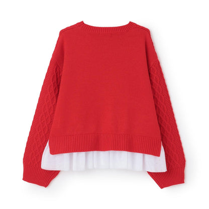 帶網紗電纜針織衫