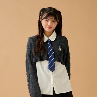 領帶襯衫短款針織套裝