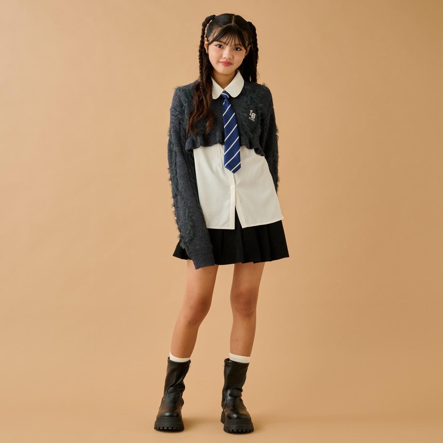 領帶襯衫短款針織套裝