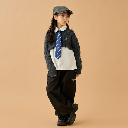 領帶襯衫短款針織套裝