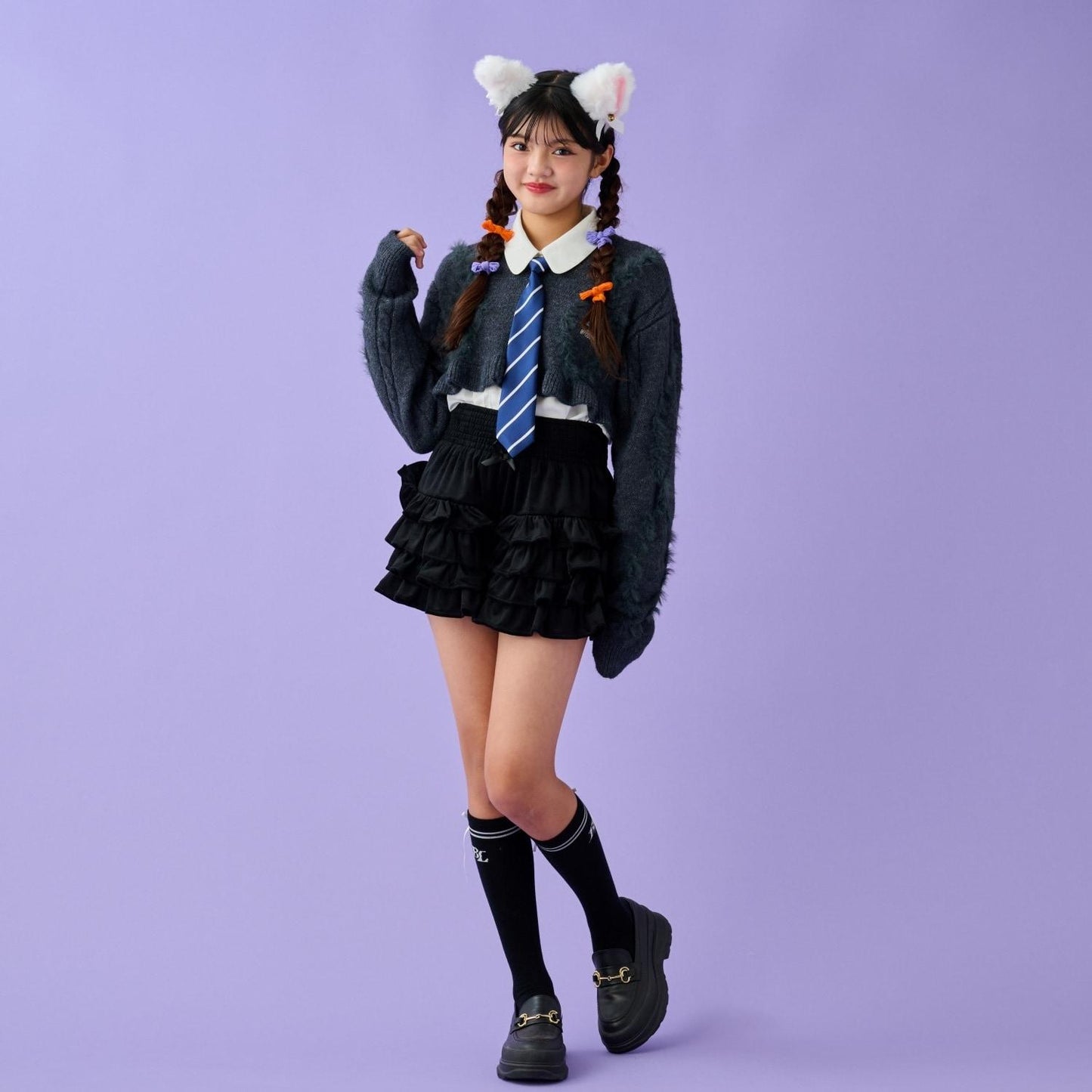 領帶襯衫短款針織套裝