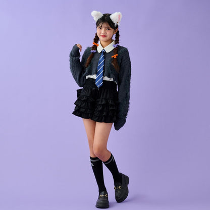 領帶襯衫短款針織套裝