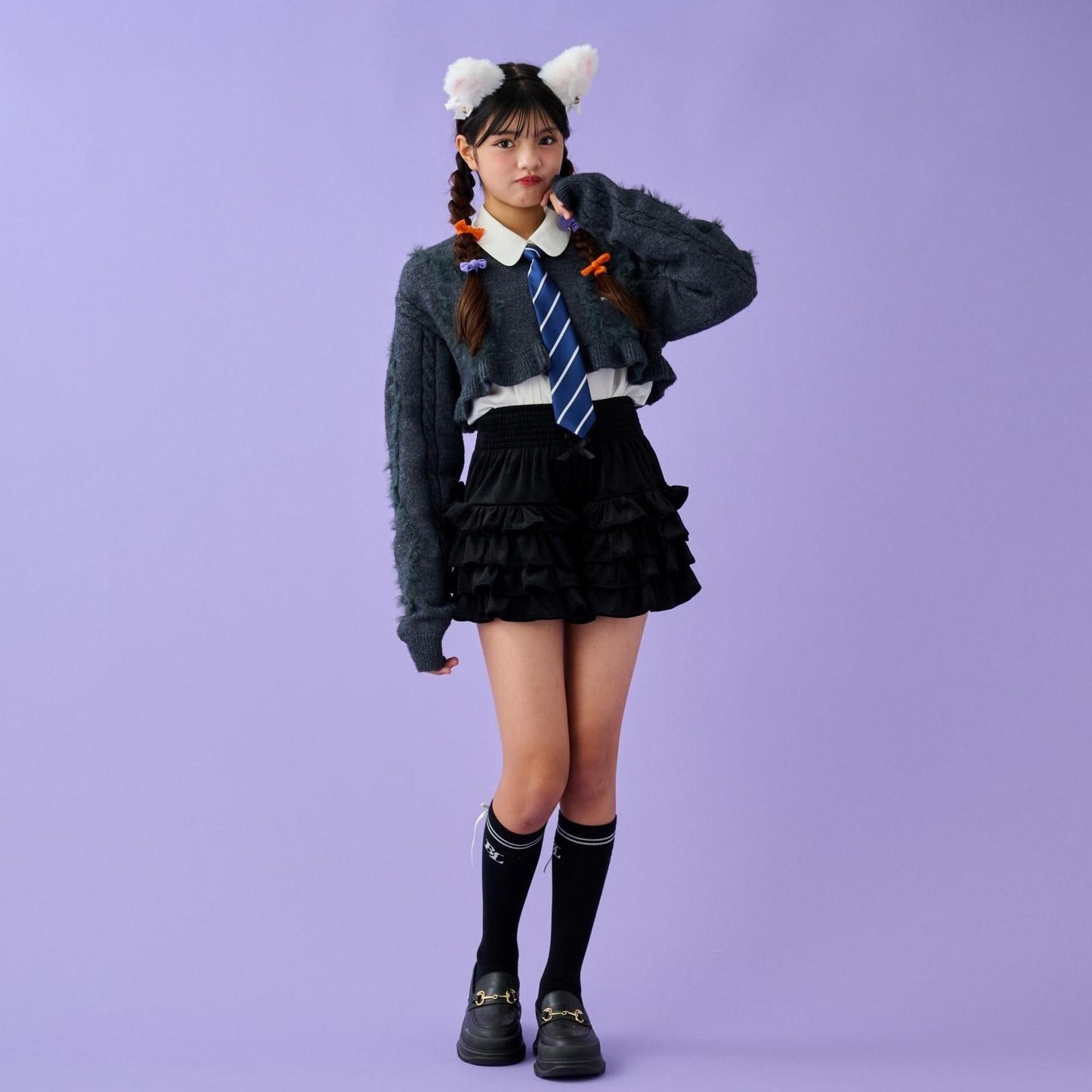 領帶襯衫短款針織套裝