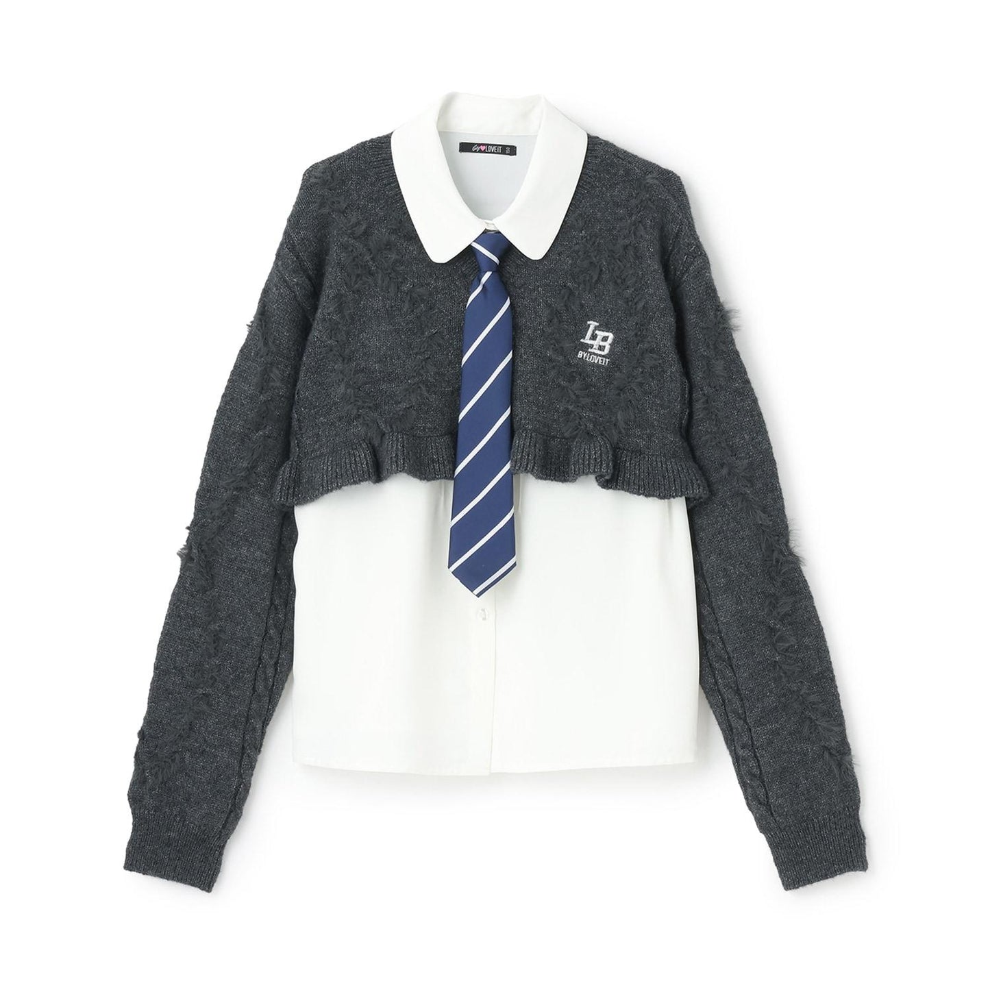 領帶襯衫短款針織套裝