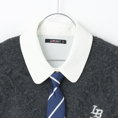 領帶襯衫短款針織套裝