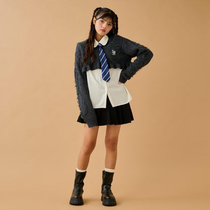 領帶襯衫短款針織套裝