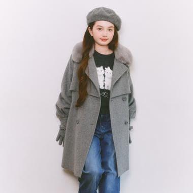 帶仿皮草領中長款大衣