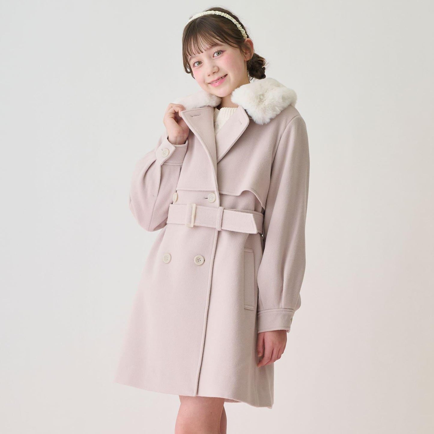 帶仿皮草領中長款大衣