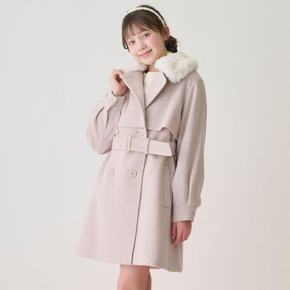 帶仿皮草領中長款大衣