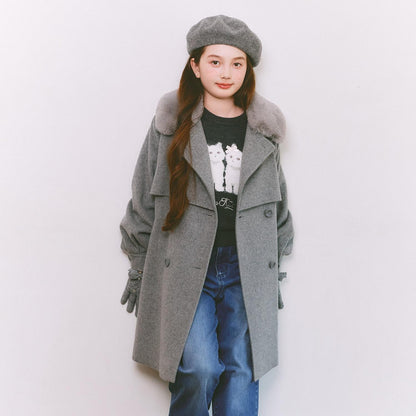 帶仿皮草領中長款大衣