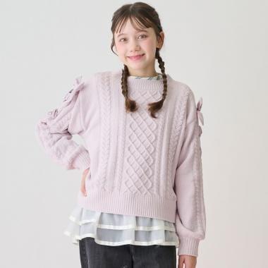 繫帶花邊針織衫