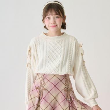 繫帶花邊針織衫