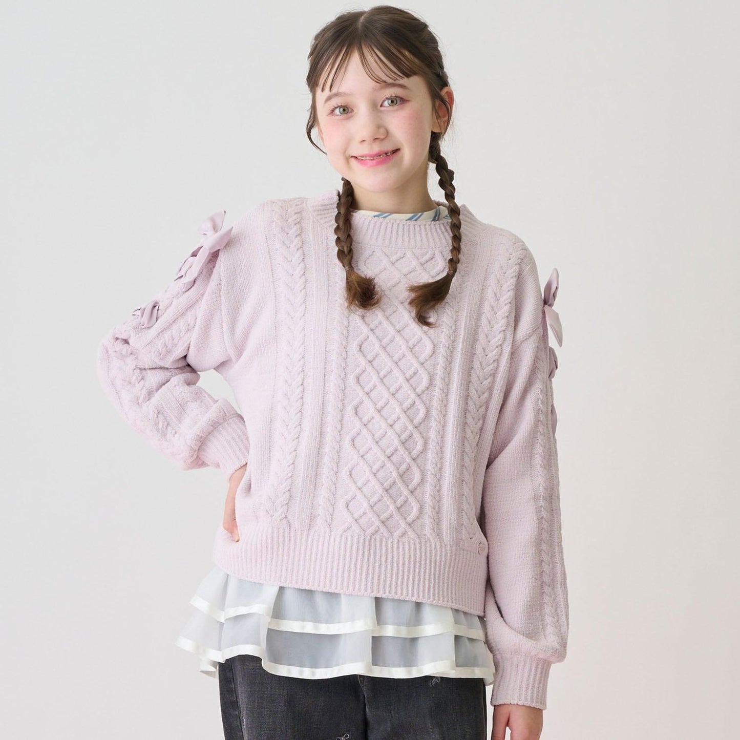 繫帶花邊針織衫