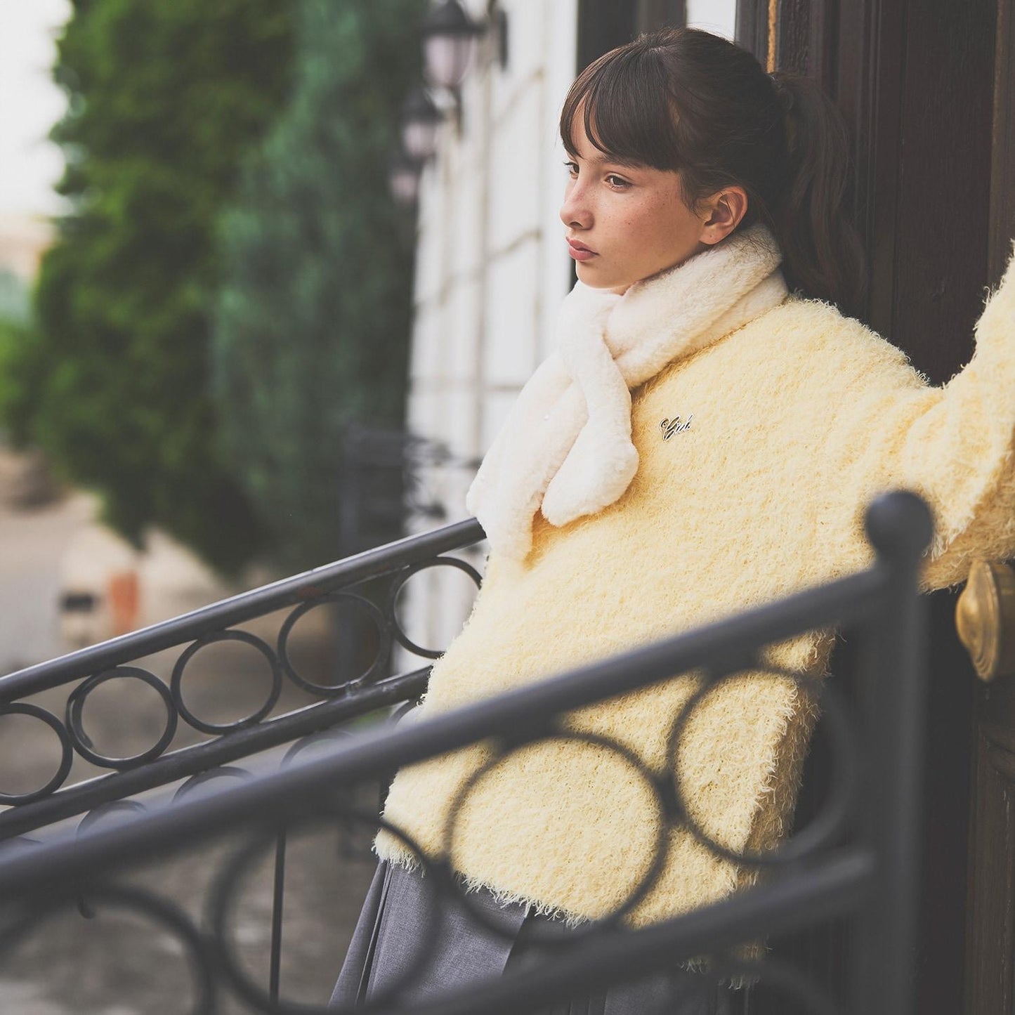 圈圈紗針織拼接長款上衣