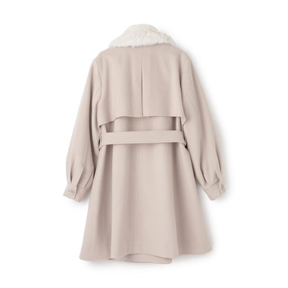 帶仿皮草領中長款大衣