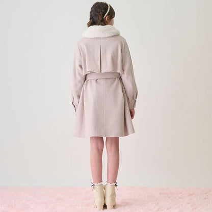 帶仿皮草領中長款大衣