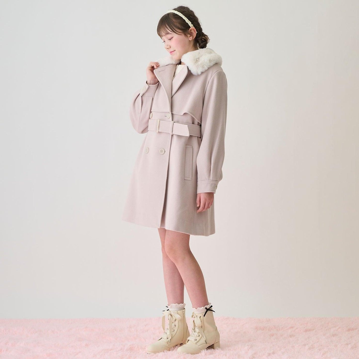 帶仿皮草領中長款大衣