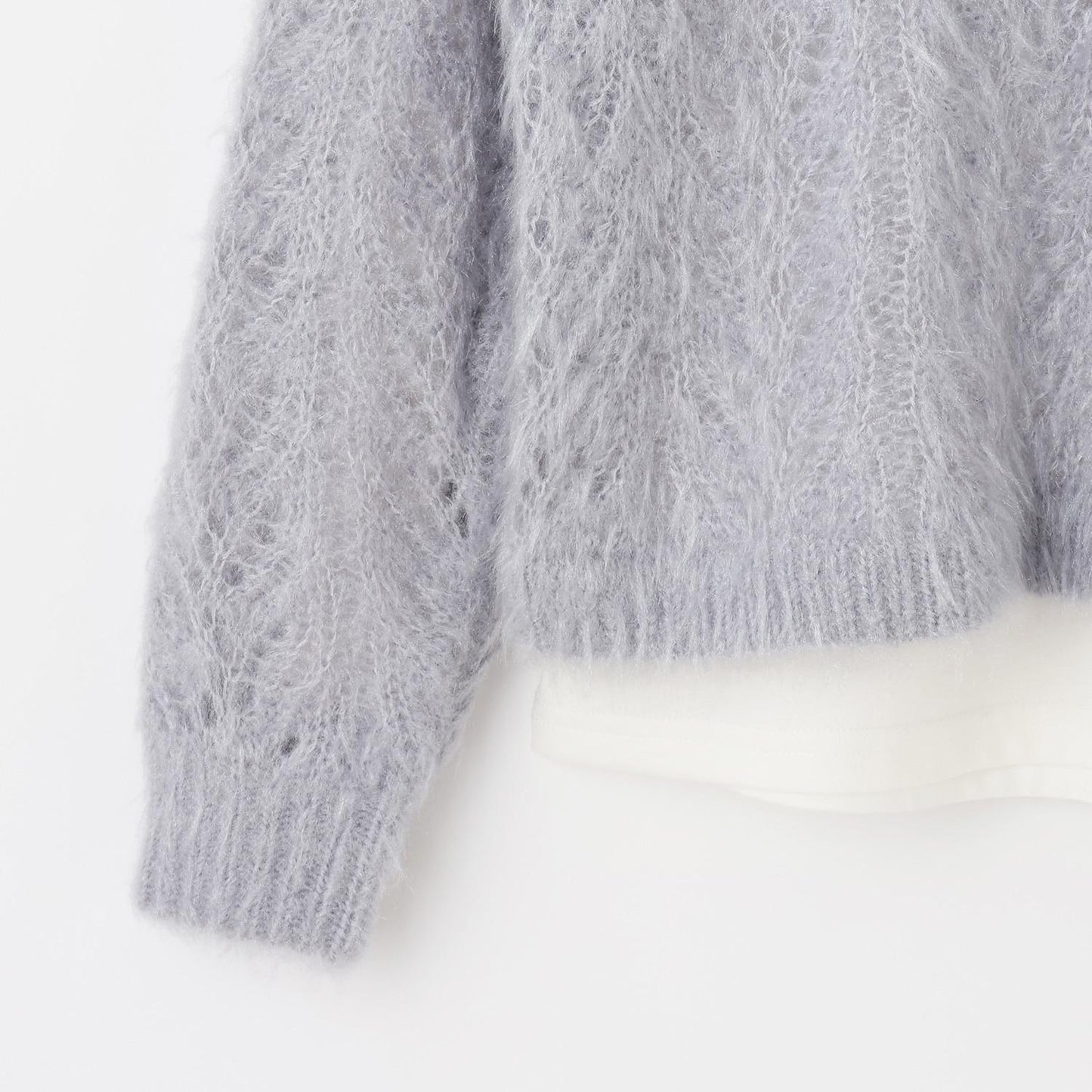 V領貓咪絨毛針織衫×T恤套裝