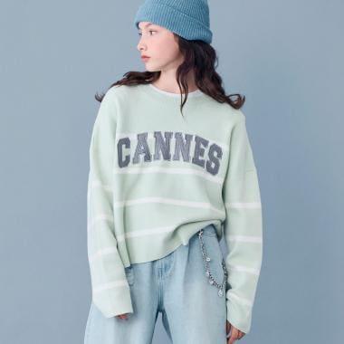 【AMI】條紋羊毛標誌針織衫