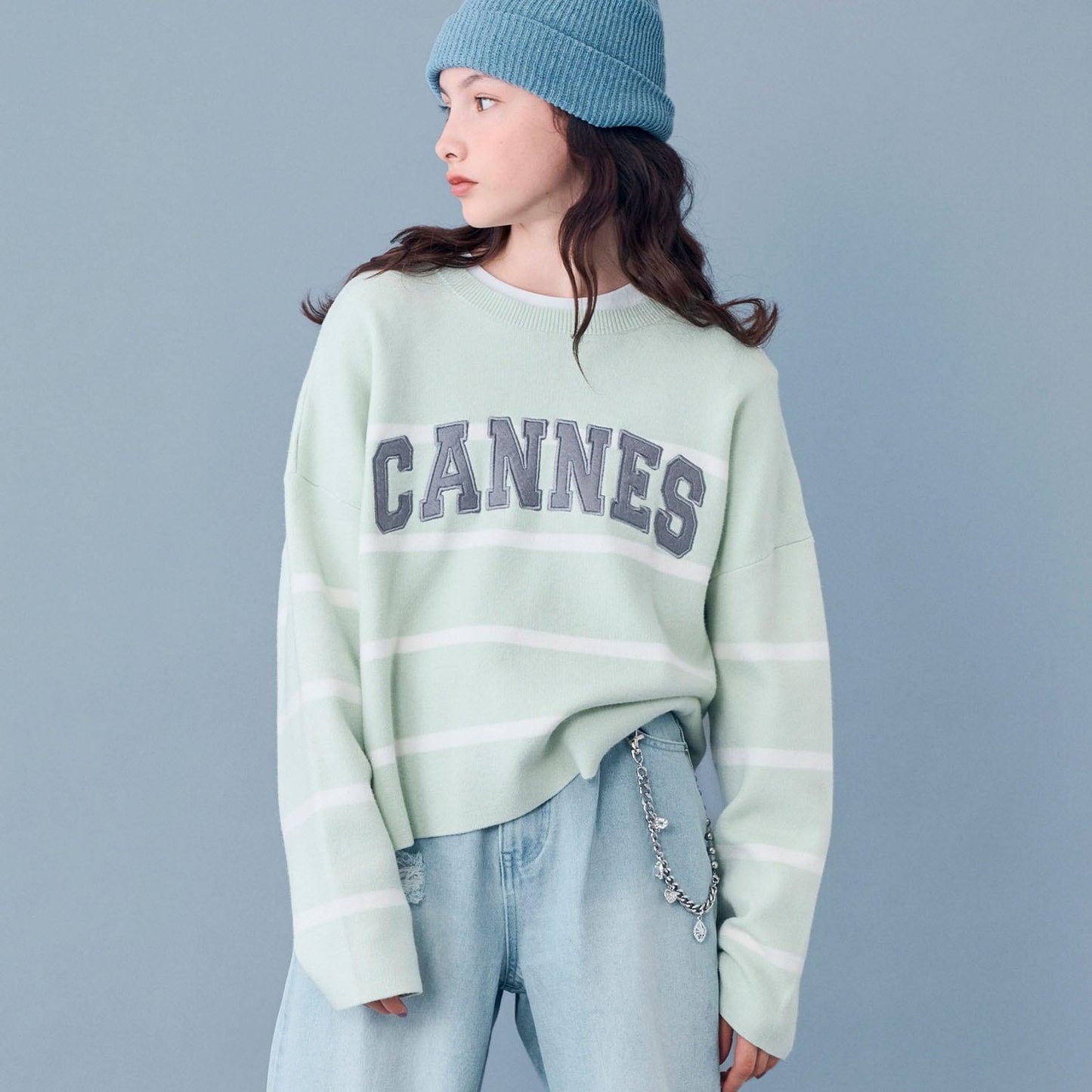 【AMI】條紋羊毛標誌針織衫