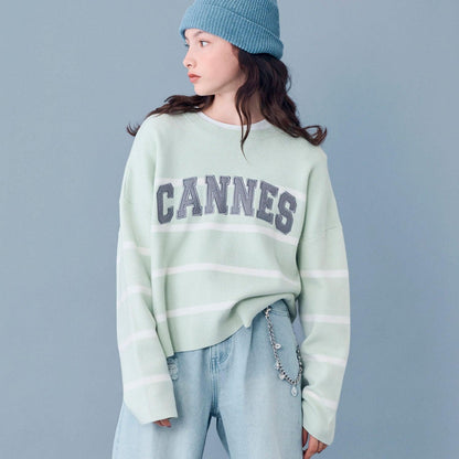 【AMI】條紋羊毛標誌針織衫