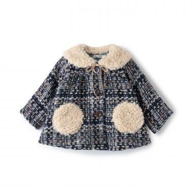 帶圍巾低領格子大衣