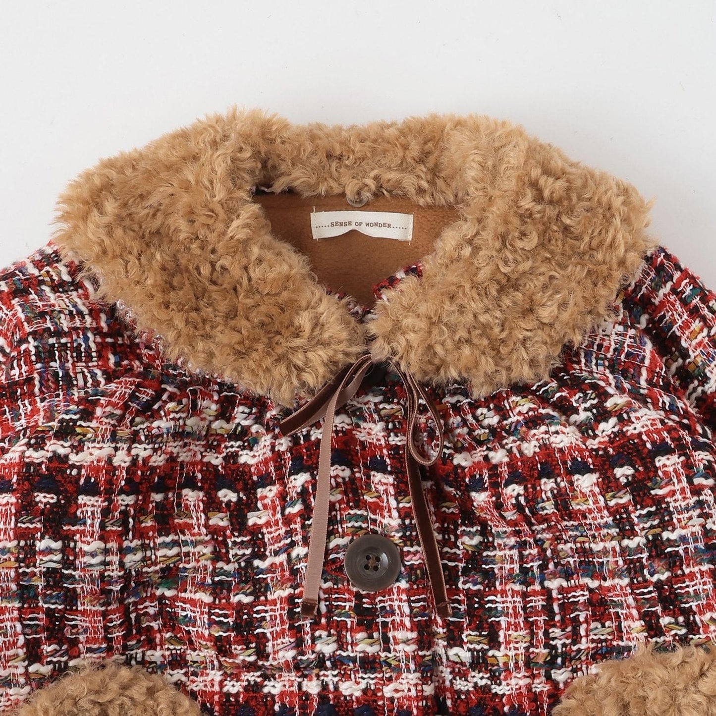 帶圍巾低領格子大衣