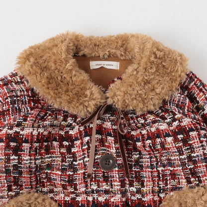 帶圍巾低領格子大衣