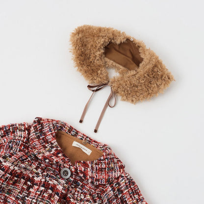 帶圍巾低領格子大衣