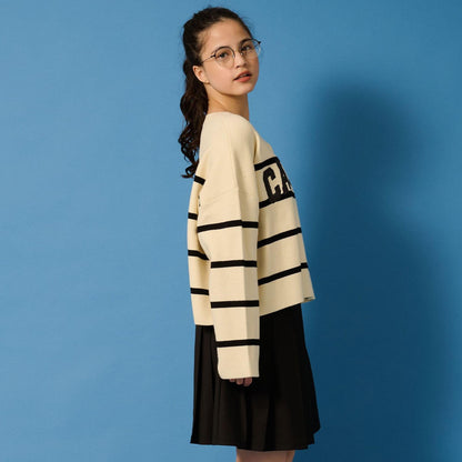 【AMI】條紋羊毛標誌針織衫