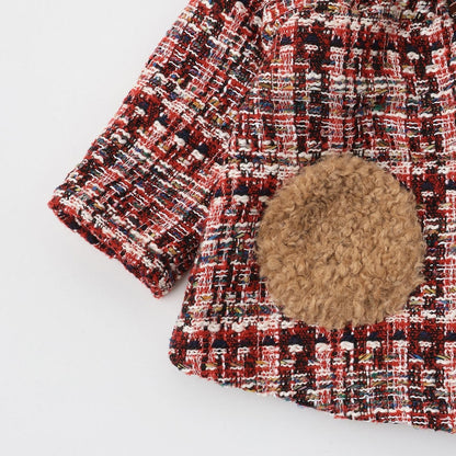 帶圍巾低領格子大衣