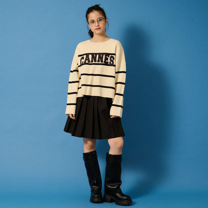 【AMI】條紋羊毛標誌針織衫