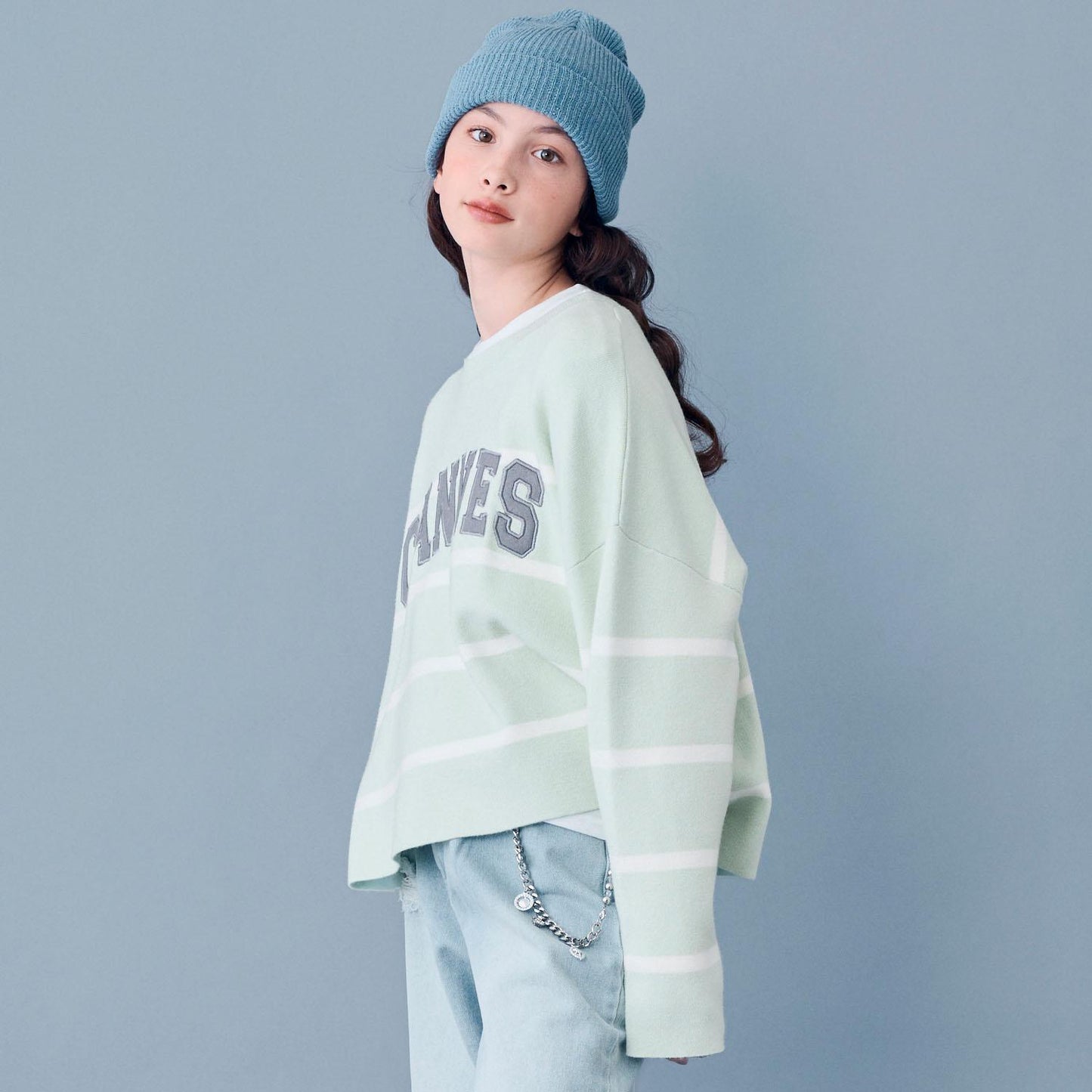 【AMI】條紋羊毛標誌針織衫