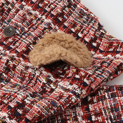 帶圍巾低領格子大衣