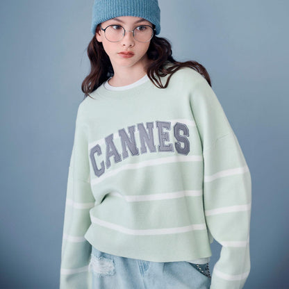 【AMI】條紋羊毛標誌針織衫