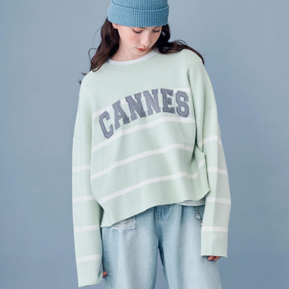 【AMI】條紋羊毛標誌針織衫